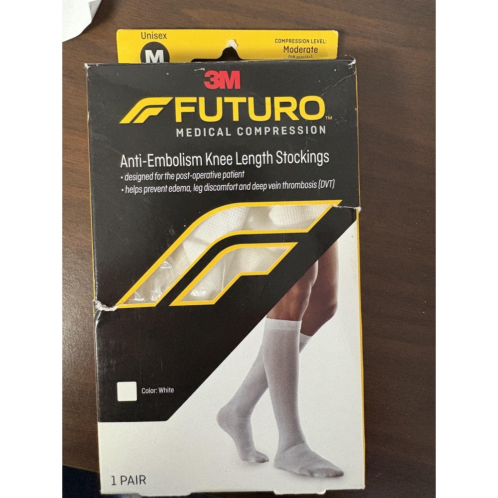 3M Futuro‎ Anti-Embolism Knee High Stockings Medium White Moderate 1 Pair
